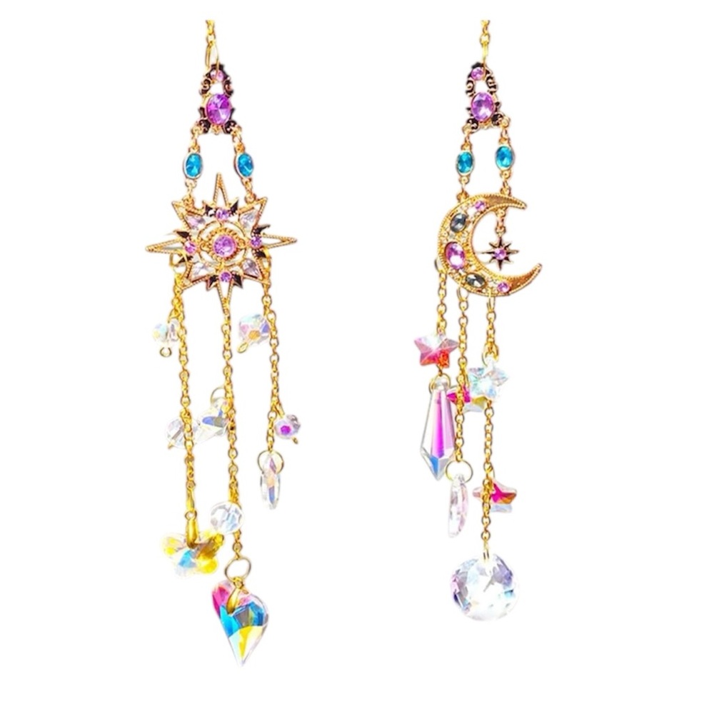 Rhinestone Moon or Star Sun Catcher with Multiple Crystals and Chain - Picture 4 of 11